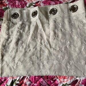 Embroidered Linen-Look Grommet Curtain Panel - Ivory